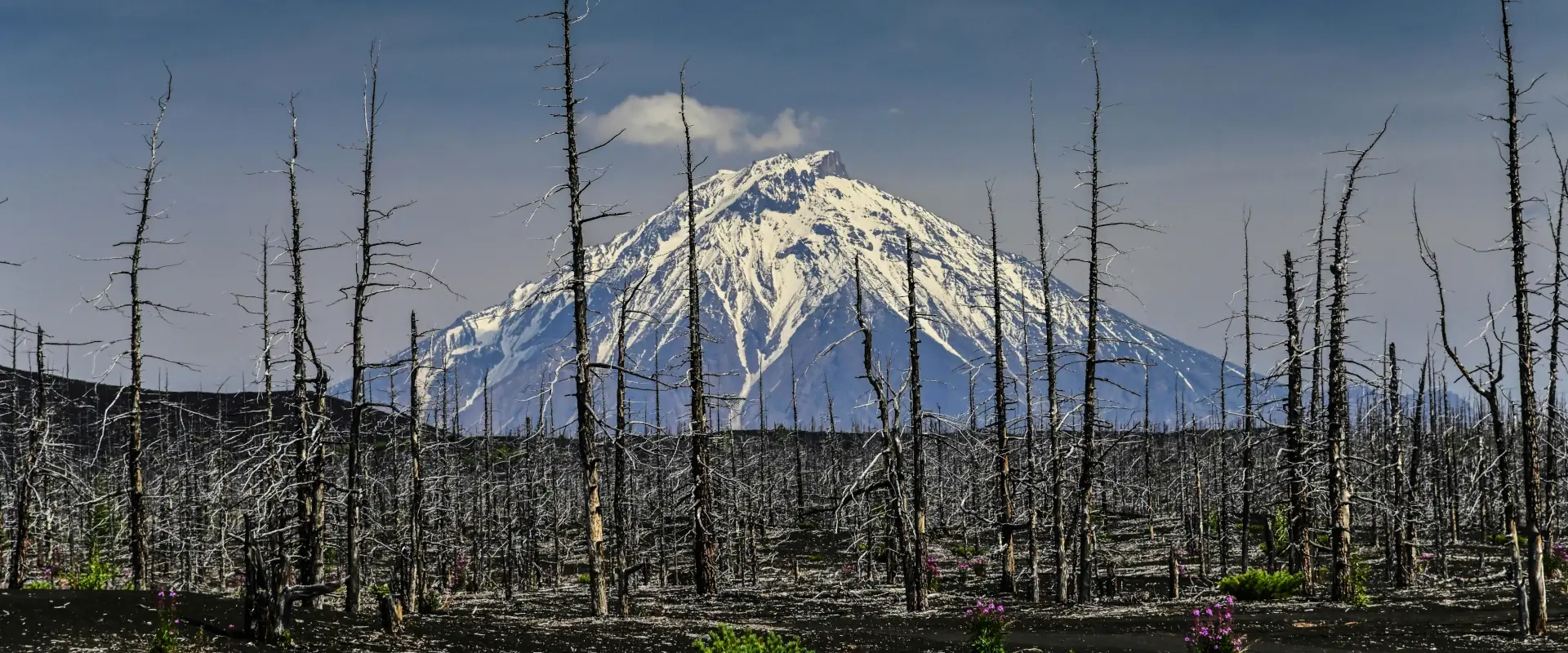 Volcan devant paysage désolé